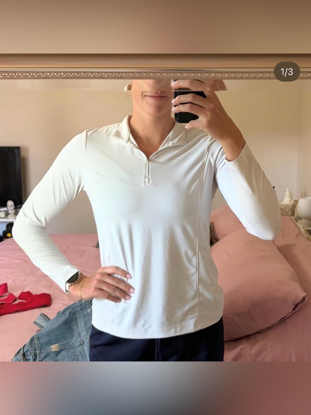 Women's Long-Sleeve Quarter-Zip Top in White
